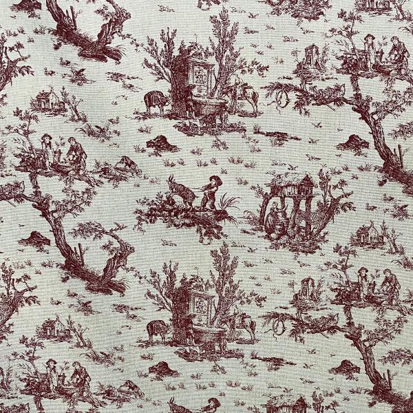 Imagem de Tecido para Decoração Linho Estampado Toile de Joule Marsala