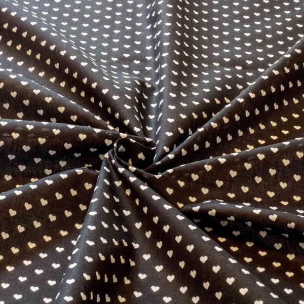 Tecido Tricoline Estampado Coração Branco Com Fundo Preto - tecidosmodelo Imagem de Tecido Tricoline Estampado Coração Branco Com Fundo Preto