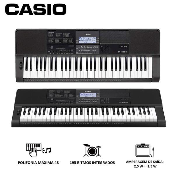 Imagem de Teclado Arranjador Casio CT-X800 61 Teclas Sensitiva Entrada p/ Pen Drive - Casio