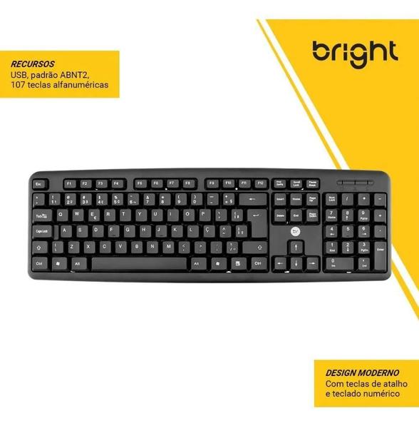 Imagem de Teclado basico  preto usb bright 0014 - abnt2 107 teclas