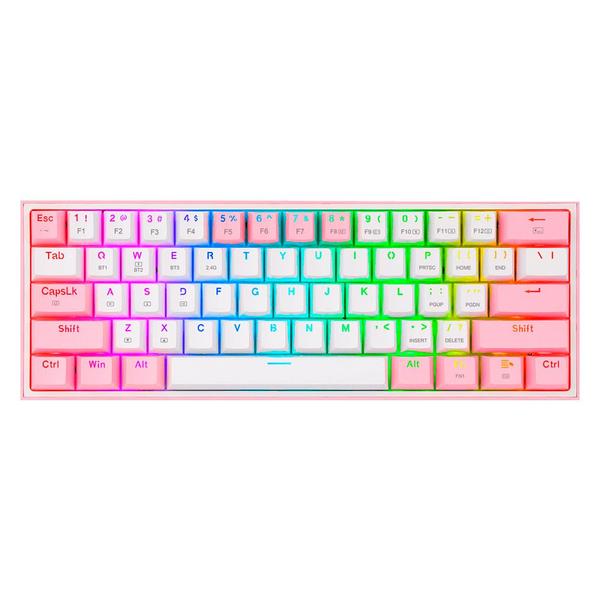 Imagem de Teclado Bluetooth Gamer Mecanico Fizz Pro Branco e Rosa RGB K616RGB-WP Redragon