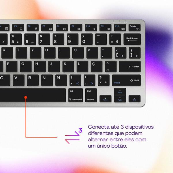 Imagem de Teclado bluetooth multidispositivos slim abnt2 prata geonav