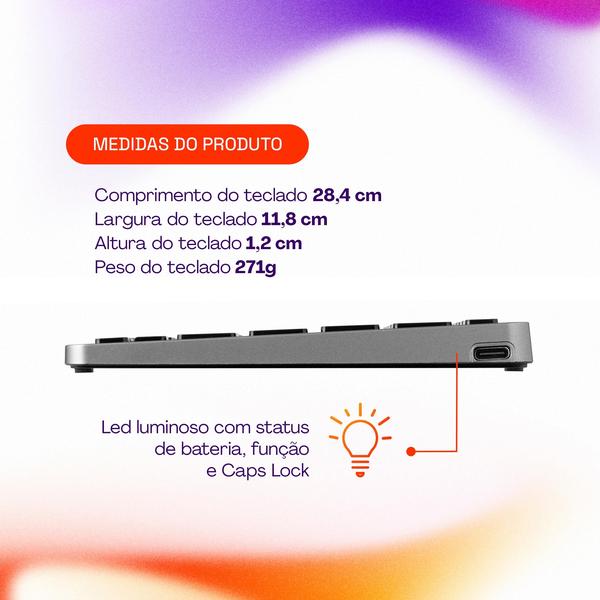 Imagem de Teclado Bluetooth Multidispositivos slim ABNT2 Preto Geonav