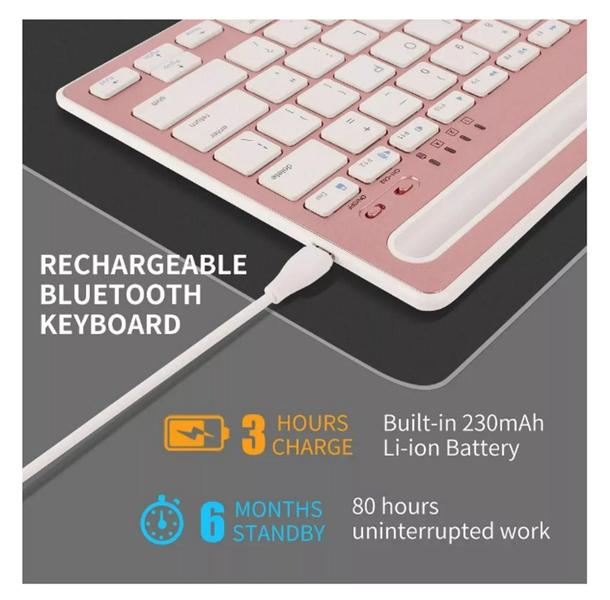 Imagem de Teclado Bluetooth Recarregável Com Suporte Para Tablet Galaxy S9 FE