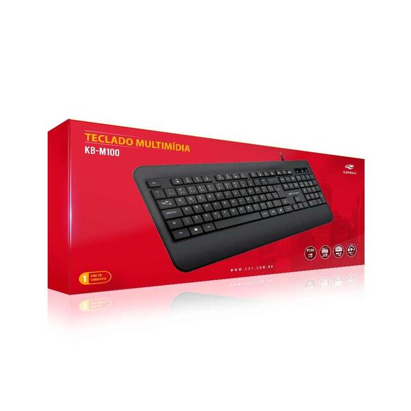 Imagem de Teclado C3tech Multimídia, Com Fio, Abnt2, Usb, Preto - Kb-m100bk