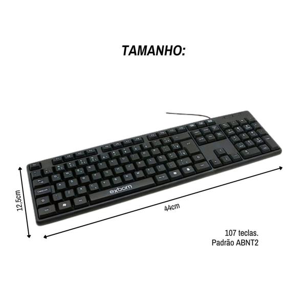 Imagem de Teclado Com Fio Usb Standard ABNT2 Padrão Brasileiro Preto BK-103 - EXBOM