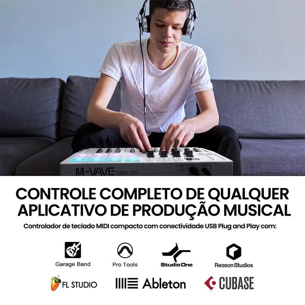 Imagem de Teclado Controlador Midi De 25 Teclas Piano 8 Pads Retroiluminados Mini M-vave Usb Teclas Sensitivas