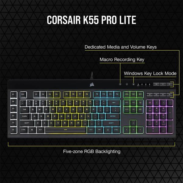 Imagem de Teclado Corsair K55 PRO LITE RGB com fio de membrana para jogos