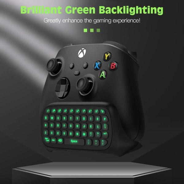 Imagem de Teclado de jogo sem fio para Xbox com luz de fundo verde, fones de ouvido e receptor 2.4G - Preto