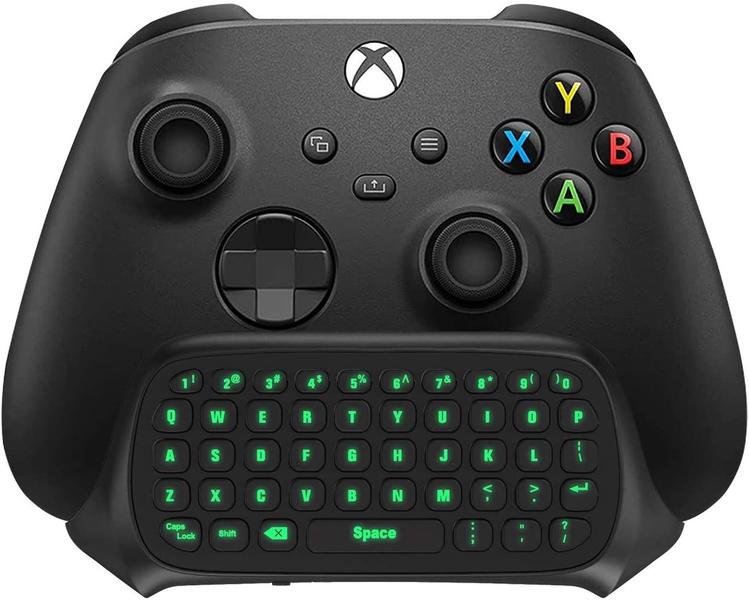 Imagem de Teclado de jogo sem fio para Xbox com luz de fundo verde, fones de ouvido e receptor 2.4G - Preto