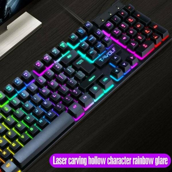 Imagem de Teclado de jogos e mouse combo Rainbow LED Retrolit Wired USB para PC Laptop