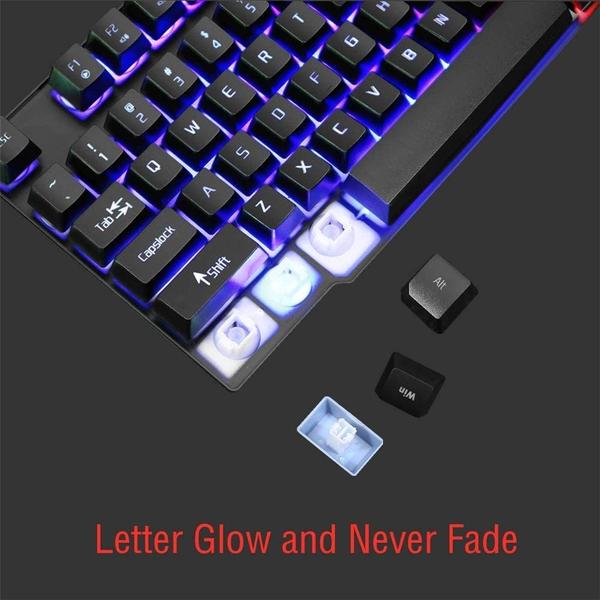 Imagem de Teclado de jogos RGB e combo de mouse colorido, led usb led backlight jogo mouse e teclado para laptop PC Computador de jogo e trabalho, brilho de letra, sentimento mecânico