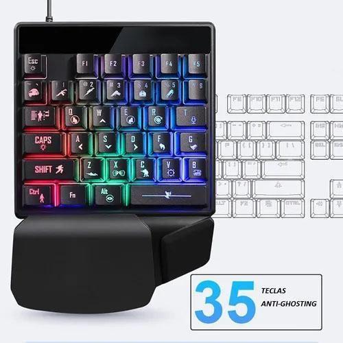 Imagem de Teclado De Uma Mão Gamer Português Brasil Com Led