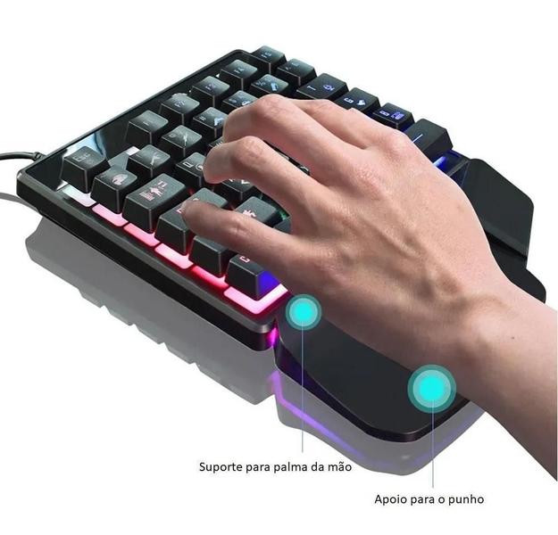 Imagem de Teclado De Uma Mão Gamer Português Brasil Com Led