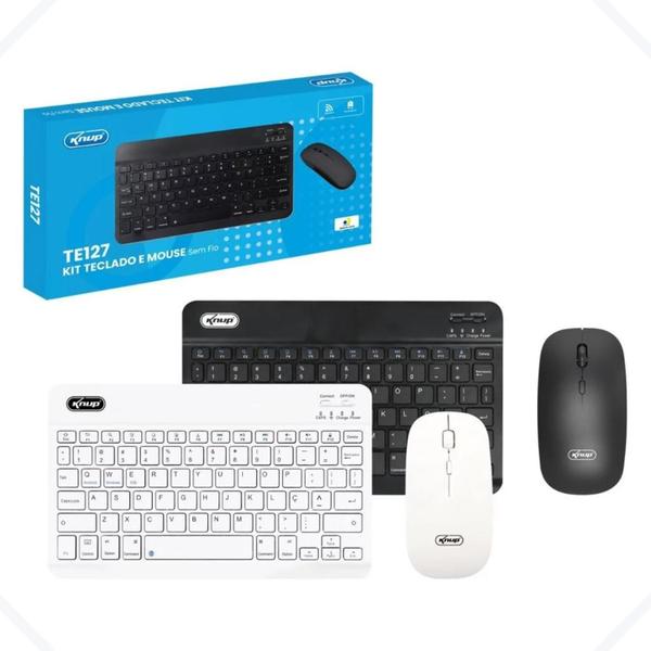 Teclado E Mouse Bluetooth Pc e todos os cel KP-TE127 - Branco - Knup Imagem de Teclado E Mouse Bluetooth Pc e todos os cel KP-TE127 - Branco
