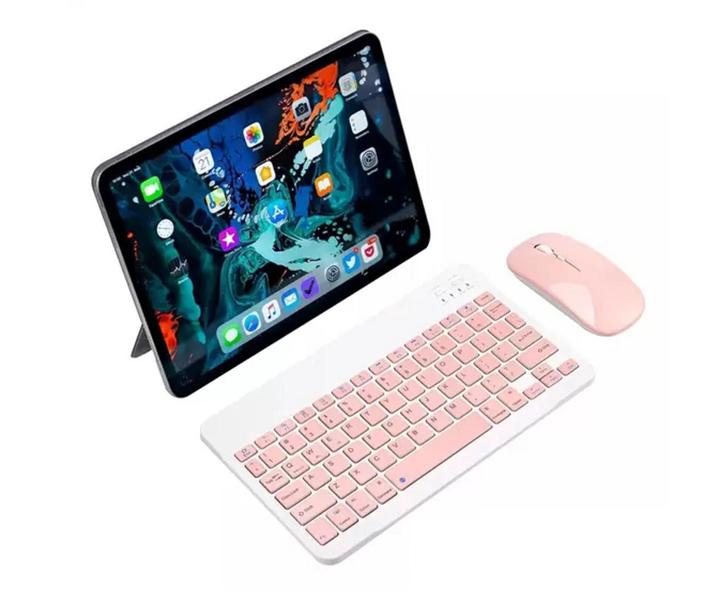 Teclado E Mouse Bluetooth + Suporte Para Tablet Samsung Galaxy Tab A8 X200 10,5 - FAM Imagem de Teclado E Mouse Bluetooth + Suporte Para Tablet Samsung Galaxy Tab A8 X200 10,5