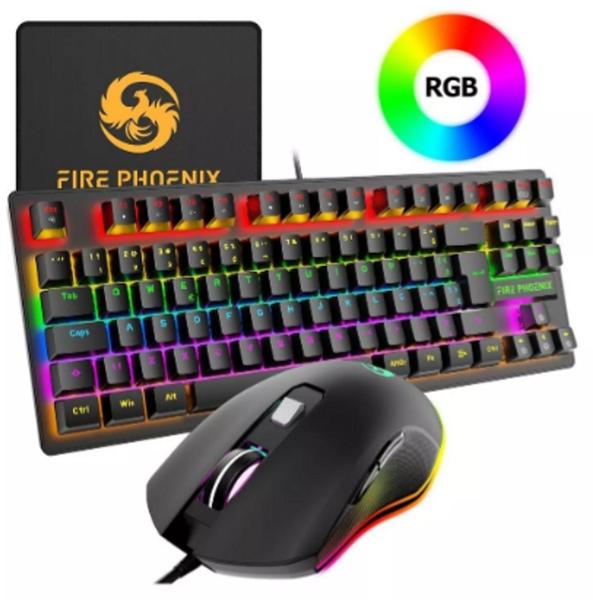 Imagem de Teclado E Mouse Gamer Mecânico Switch Blue Abnt2 Fire Phenix Rgb Switch Blue Fire Phoenix Lançamento