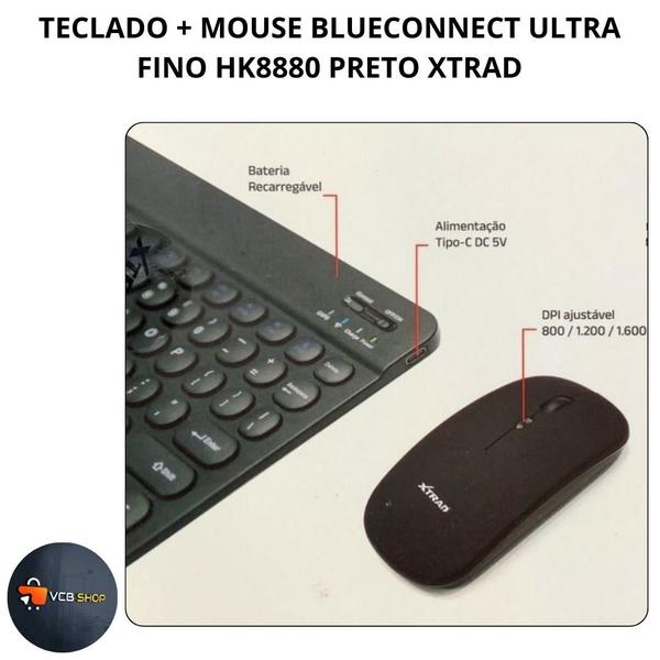 Imagem de Teclado e mouse kit bluetooth sem fio ultra fino hk8880 preto xtrad