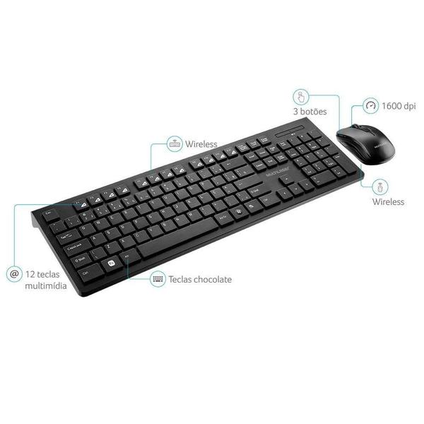Teclado e Mouse Multilaser TC212, Sem fio, USB e Preto Imagem de Teclado e Mouse Multilaser TC212, Sem fio, USB e Preto