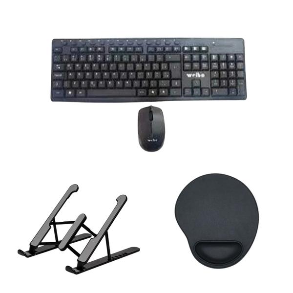 Teclado e Mouse S/ Fio Wireless + Suporte + Mouse Pad Para Notebook Samsung Book i5 - Weibo Imagem de Teclado e Mouse S/ Fio Wireless + Suporte + Mouse Pad Para Notebook Samsung Book i5