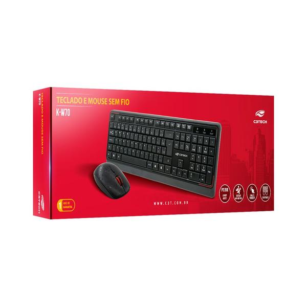 Imagem de Teclado E Mouse Sem Fio C3 Tech K-w70bk Preto