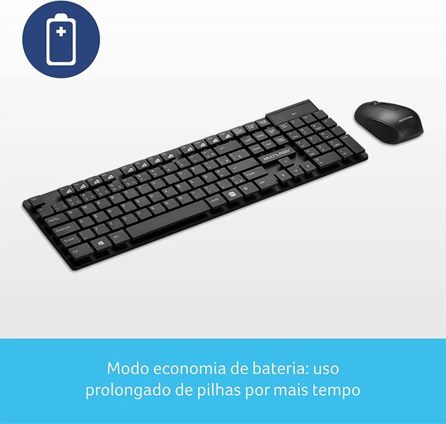 Imagem de Teclado e Mouse sem Fio Multilaser Wireless 2.4Ghz Teclas Flutuantes Preto - TC251