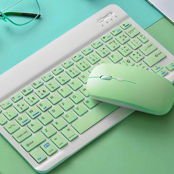 Imagem de Teclado e Mouse sem Fio Verde com Conexão Bluetooth ABNT 1