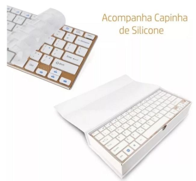 Imagem de Teclado E Mouse Wireless Sem Fio Ultrafino Hk-3910 Dourado