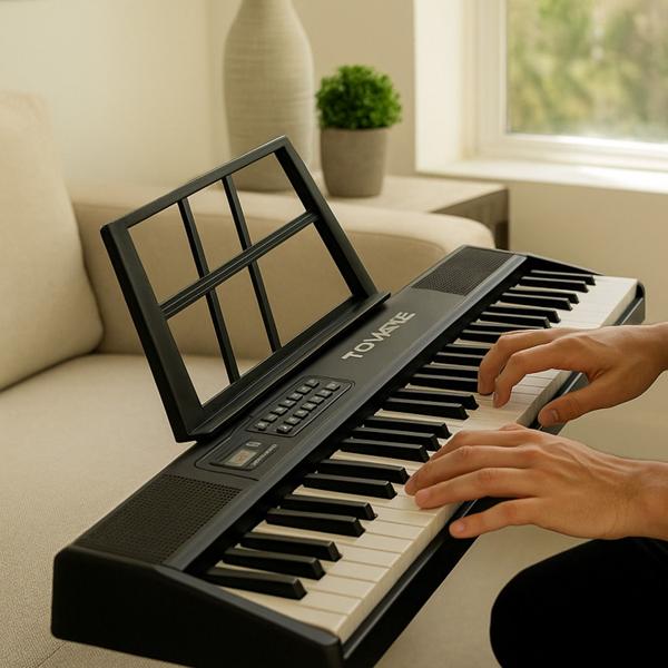 Teclado Eletrônico Tomate MSY9995 Preto 61 Teclas Dobrável