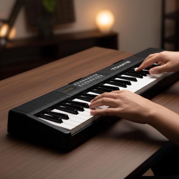 Teclado Eletrônico Tomate MSY9995 Preto 61 Teclas Dobrável