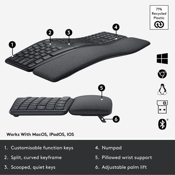 Imagem de Teclado ergonômico sem fio Logitech ERGO K860 Qwerty preto