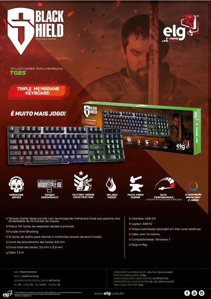 Imagem de Teclado Gamer Black Shield Membrana Tripla - TGBS ELG