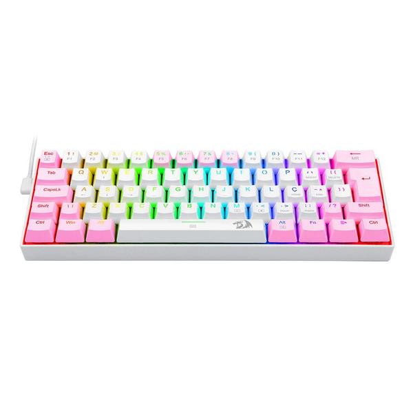 Imagem de Teclado gamer branco e rosa redragon mecanico dragonborn rgb switch azul k630wp