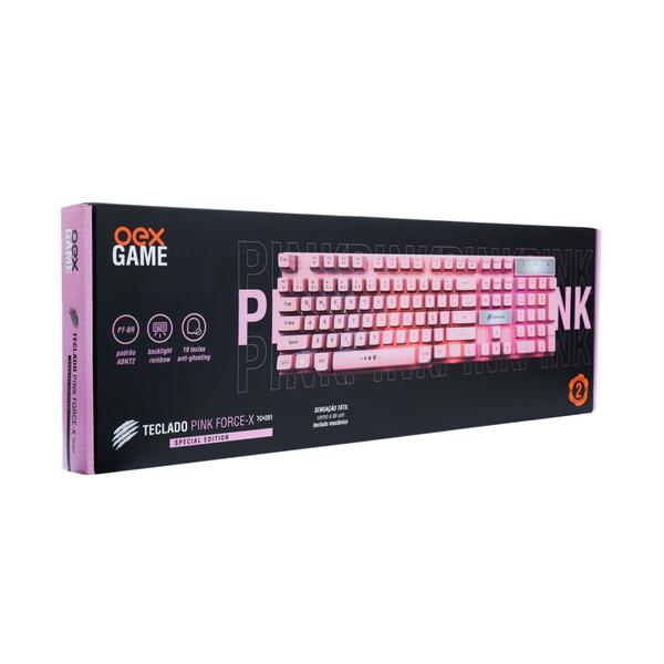 Imagem de Teclado Gamer Com Sensação Rosa Force X TC201 Oex Rainbow