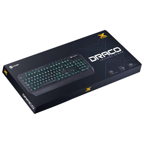 Imagem de Teclado Gamer Draco Com Macros, Multimidia Led 3 Cores Cabo 1.8 Metros Abnt2 Preto - Gt400