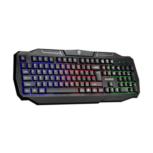 Imagem de Teclado gamer evolut ranger membrana, preto, led rainbow, usb eg 207