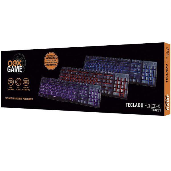 Imagem de Teclado Gamer FORCE-X ABNT2 LED 3 Cores Oexgame TC201