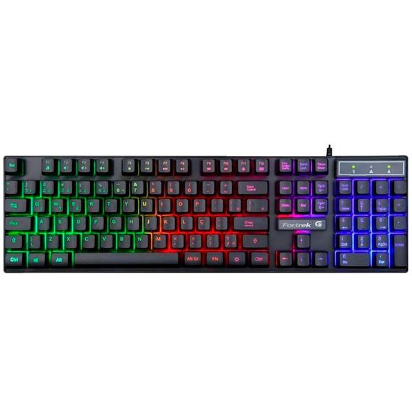 Imagem de Teclado gamer fortrek blackfire rgb rainbow retroiluminado usb, abnt2 preto 