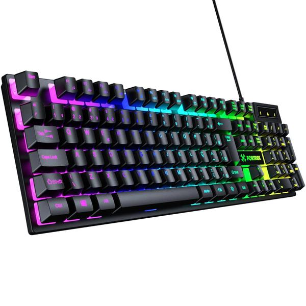 Imagem de Teclado Gamer Fortrek Fearless 100 Fullsized Membrana Prata Plug & Play Preto