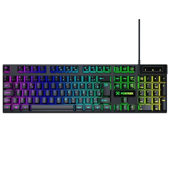 Imagem de Teclado Gamer Fortrek Fearless 100 Fullsized Membrana Prata Plug & Play Preto