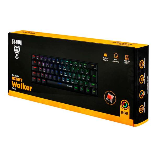 Imagem de Teclado gamer mecanico clanm 60% night walker preto switches red cabo nylon trancado removivel