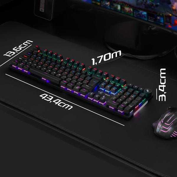 Imagem de Teclado Gamer Mecânico Ergonômico Abnt2 Anti-Ghosting Multimidia Volume Led Rainbow