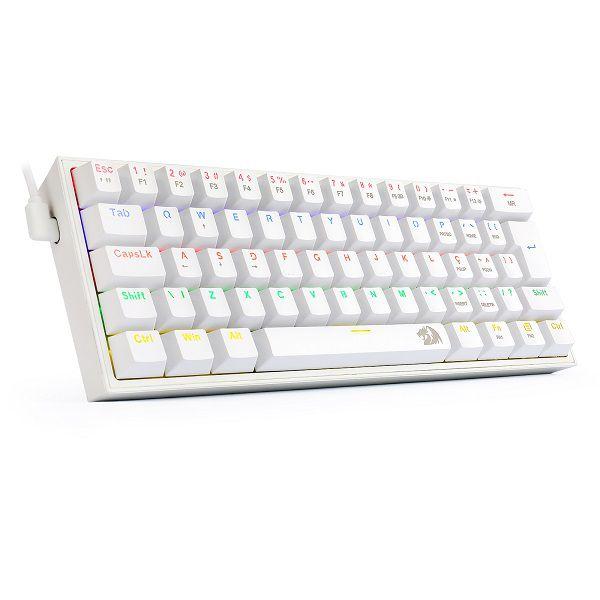 Imagem de Teclado Gamer mecânico Fizz Rainbow, Branco, ABNT2, Switch MK2 DIY Azul, K617-R-W  REDRAGON