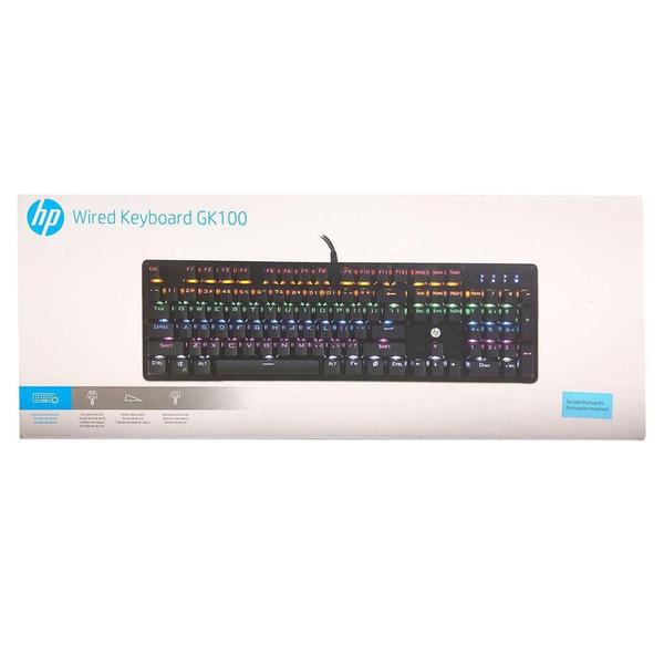 Imagem de Teclado Gamer Mecânico HP GK100 USB, LED RGB, Layout ABNT2, Preto