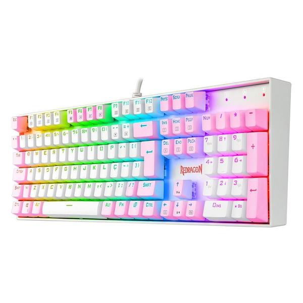 Imagem de Teclado Gamer Mecânico Mitra Chroma RGB, Branco com rosa - K551WP-RGB (PT-BLUE) - Redragon