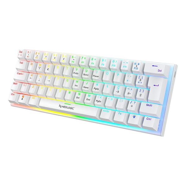 Imagem de Teclado gamer mecânico neologic precision polar 60% rainbow 61 teclas switch blue branco cabo tipo c - preplr-blue