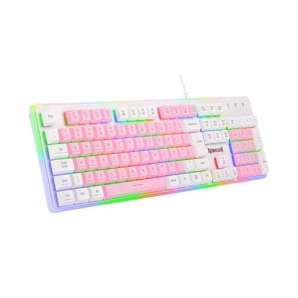 Imagem de Teclado Gamer Membrana Redragon Rgb Dyaus 2 Rosa Com Branco