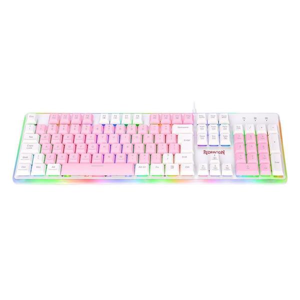 Imagem de Teclado Gamer Membrana Redragon Rgb Dyaus 2 Rosa Com Branco