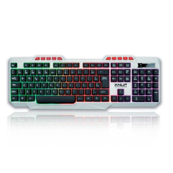 Imagem de Teclado Gamer Multimídia Knup multicolorido ergonômico 107 teclas macias retroiluminação