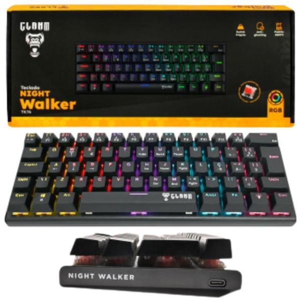 Imagem de Teclado Gamer Night Walker Tamanho Compacto 60% Com Switch Red  Alta Qualidade Cabo Resistente 1,5M iluminação de Led Rgb Cor Preto